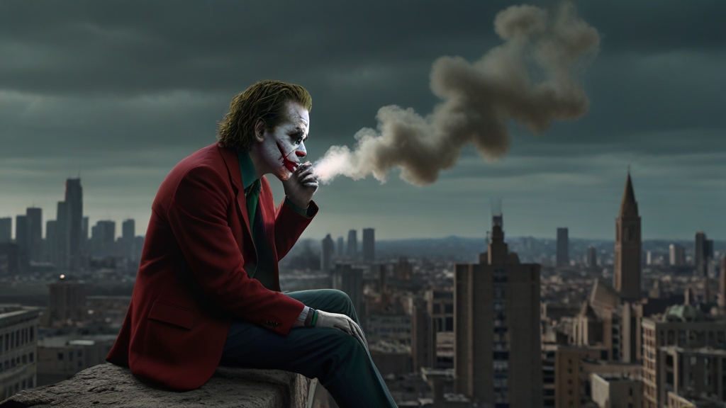 Above the city, where the skyline kissed the heavens and the stars seemed to dance with the neon lights, there was a figure that lurked in the shadows. A figure cloaked in chaos and shrouded in mystery. The Joker.