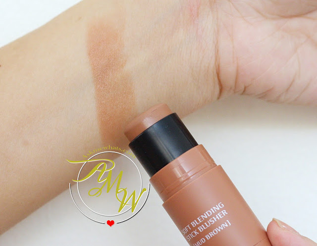 a swatch photo of missha soft blending stick blusher in mud brown
