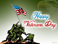 Flag raising at Iwo Jima and text reading Happy Veterans Day