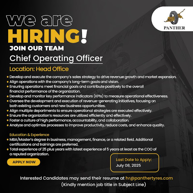 Panther Tyres Limited Latest Jobs in Lahore Chief Operating Officer 2025