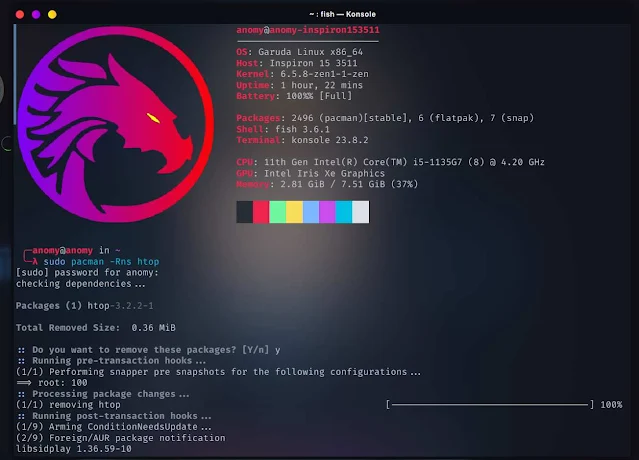 uninstall htop in Garuda Linux