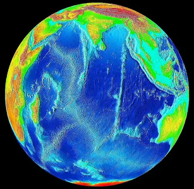 The Indian Ocean with visible ninetyeast ridge