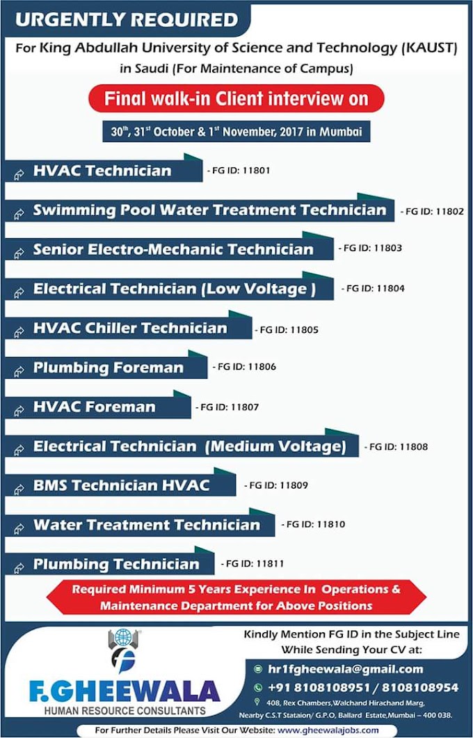 Gulf Walk-in Interview Jobs : King Abdullah University of Science and Technology (KAUST) Saudi | Maintenance of Campus 