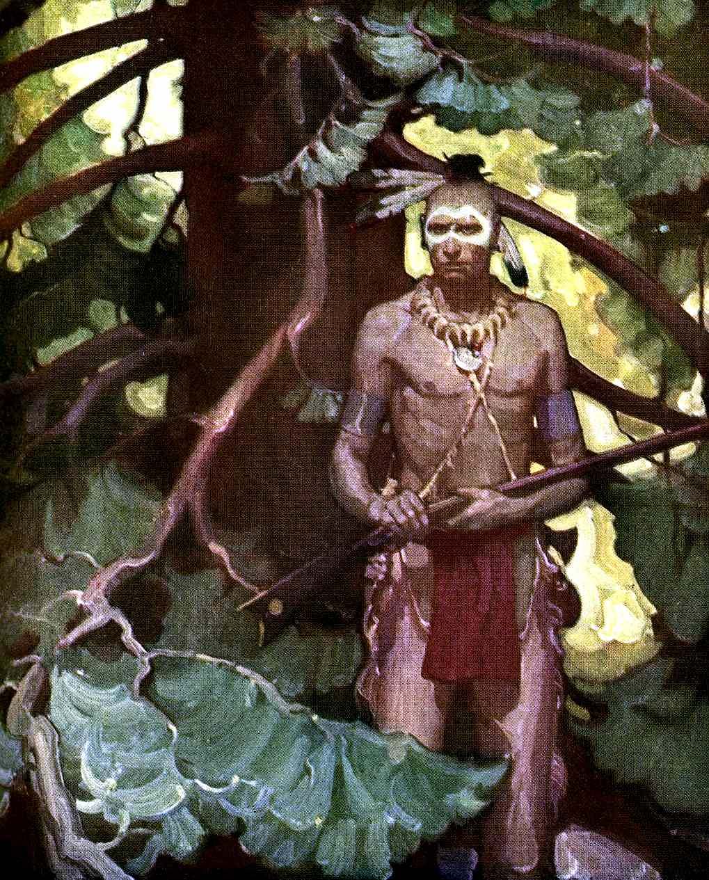 A Mead Schaeffer illustration of a first nation warrior for the book 'Everybody's Washington' 1931