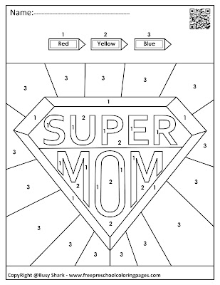 mother day color by number free preschool coloring pages to print, Super MOM