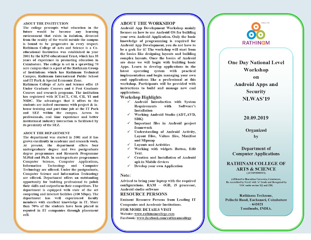 One Day National Level Workshop on Android Apps and Security  -  20.09.2019