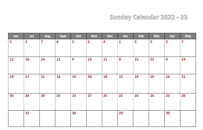 സൺഡേ കലണ്ടർ 2022-2023 | Sunday calendar 2022-23