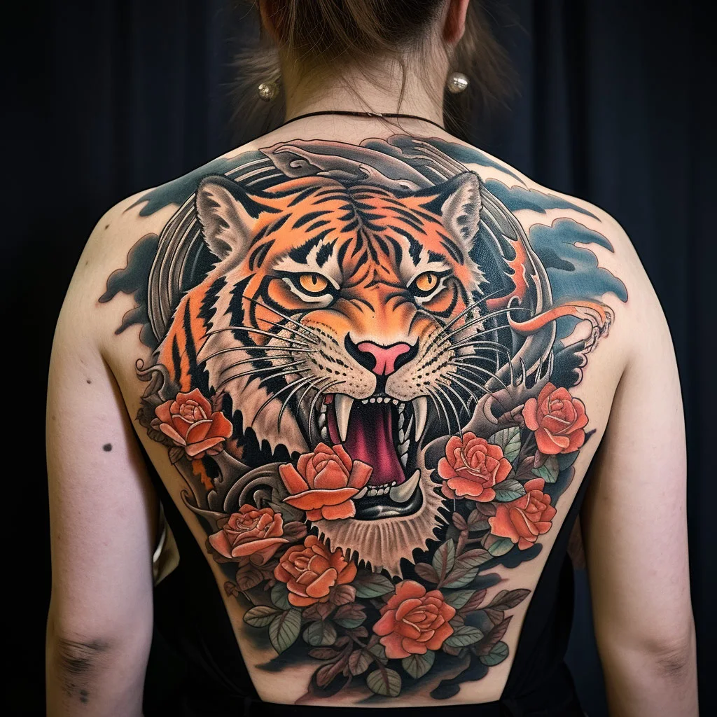 Impresionante tatuaje de tigre en espalda