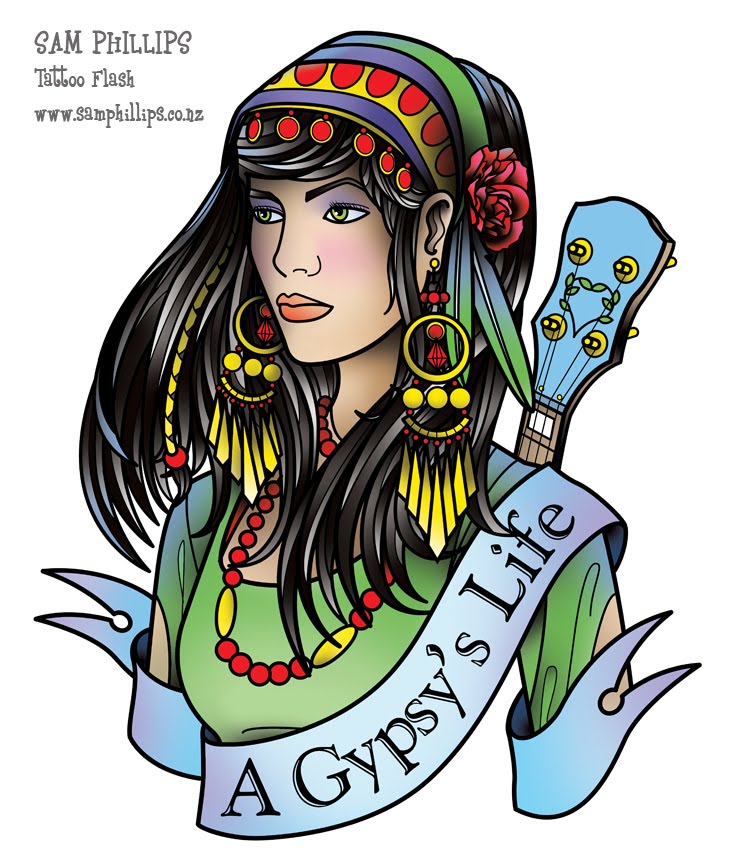 Gypsy's Life Tattoo Flash. I get such good comments about my last gypsy 