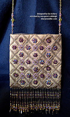 Completed bead embroidered silk purse. (Rare Vintage by Liz Vickery, Inspirations, bead embroidered purse)