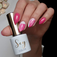  Manicure hybrydowy - SEY s 162 Charming Pink & s001 Pure White + zdobienie