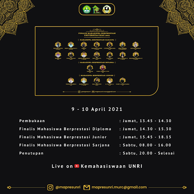 UNRI Taja Pemilihan Mahasiswa Berprestasi Tahun 2021 Secara Livestreaming Youtube