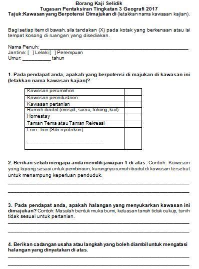 Contoh Borang Kaji Selidik Tugasan Geografi 2017 - Peta 