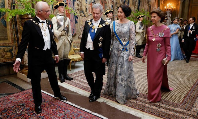 President of Finland Sauli Niinisto and First Lady Jenni Haukio. Queen Silvia, Crown Princess Victoria and Princess Sofia