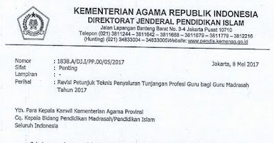 Revisi Juknis Penyaluran TPG Guru Madrasah Kemenag Tahun 2017