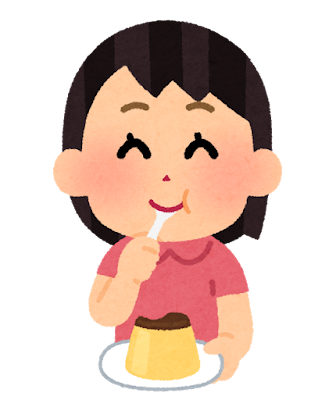 プリンを食べる子供のイラスト（女の子）
