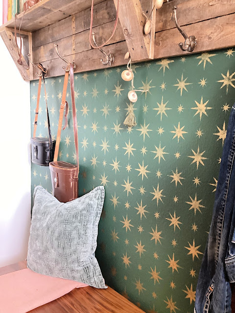 Mid-Century, Eclectic Entryway with Retro Star Stenciled Wall