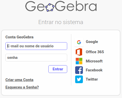 Página de login do GeoGebra