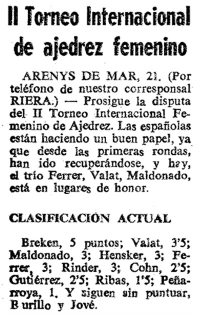 II Torneo Internacional Femenino - Arenys de Mar 1968, recorte de prensa
