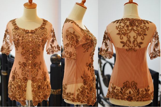 50 Gambar  Model Baju  Kebaya Modern Lengan Pendek Sabrina  