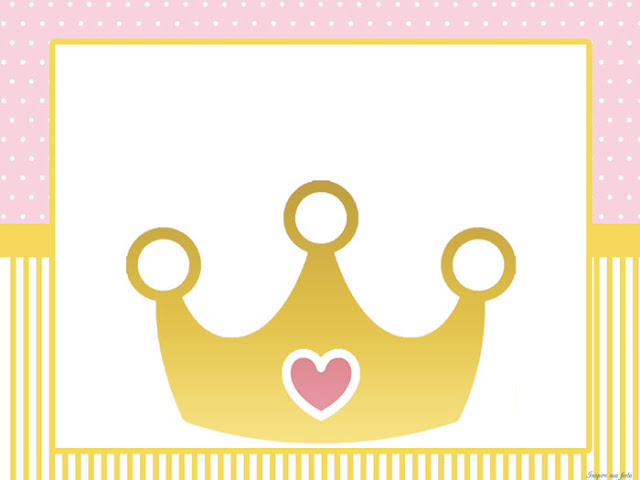 Golden Crown with Pink Free Printable Invitations, Labels or Cards.