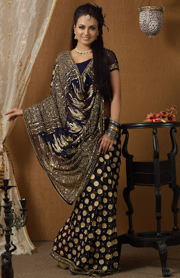 Black color Half n Half Embroidery Saree