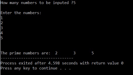 C Program To Find Prime Number From Inputted Numbers