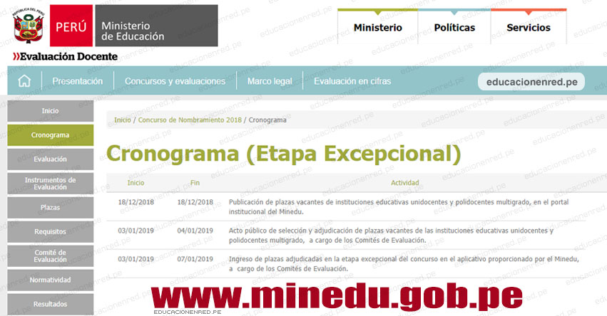 MINEDU: Cronograma Nombramiento Docente 2018 - Etapa Excepcional - www.minedu.gob.pe