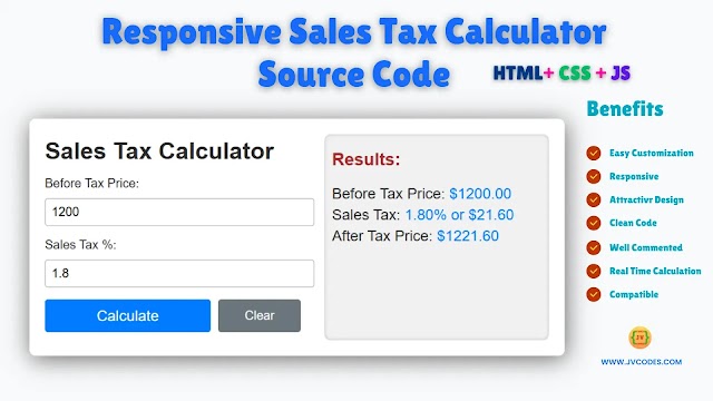 Responsive Sales Tax Calculator Using HTML, CSS and JavaScript (Free Source Code)