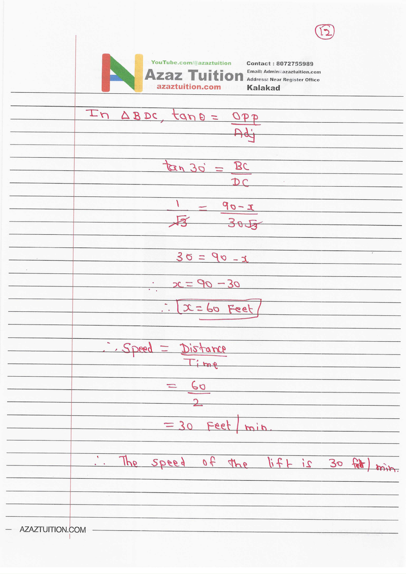 TN Samacheer 10 Maths Trigonometry Chapter 6 Hand Written Solution