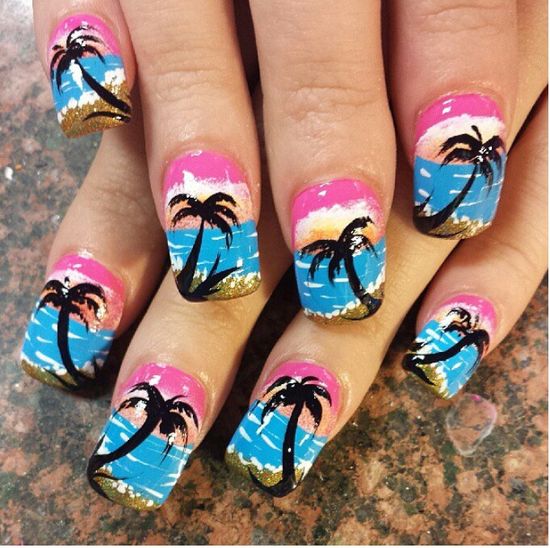 Palm Tree Silhouettes Coffin Nail