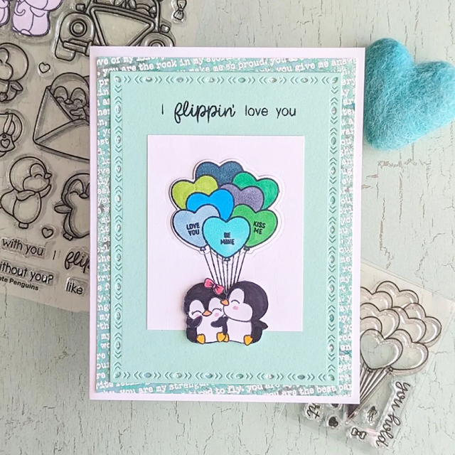 Sunny Studio Stamps: Passionate Penguins & Heart Bouquet Customer Card by Creative Bloom Cards