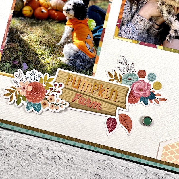 12x12 Fall pumpkin Farm Scrapbook Layout with flowers & dog