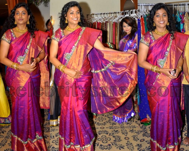 Roja in Bright Pink Silk Work Saree