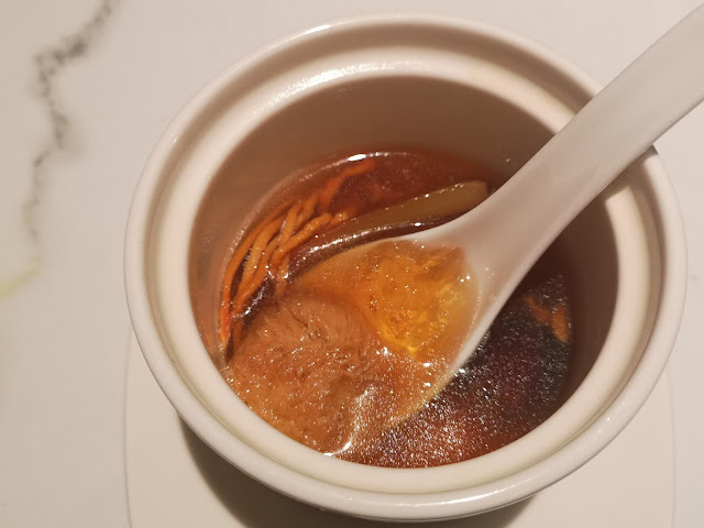 Double-boiled Cordyceps Flower with Peach Gum in Superior Soup