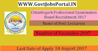 Chhattisgarh Professional Examination Board Recruitment 2017– 2997 Lecturers