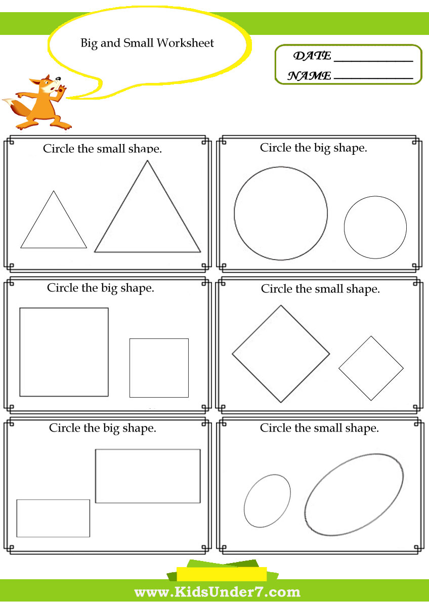 Kids Under 7 Big And Small Worksheet