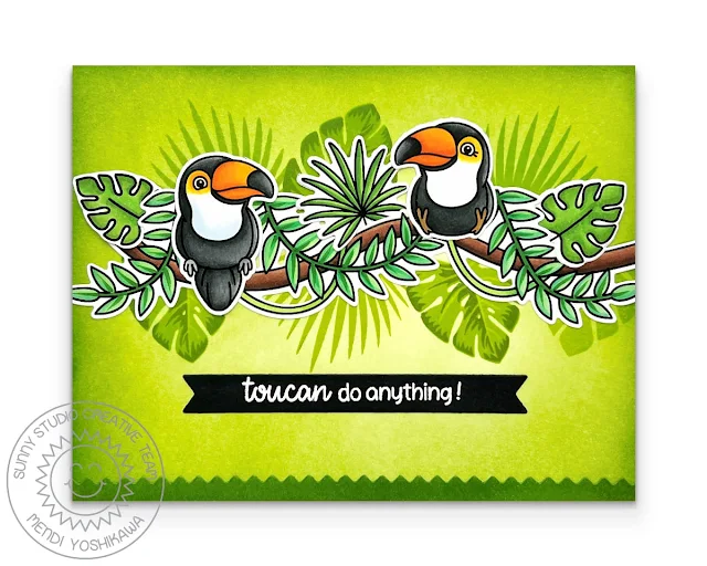 Sunny Studio Toucan Do Anything Punny Summer Jungle Card using Tropical Birds, Tropical Scenes & Radiant Plumeria Stamps