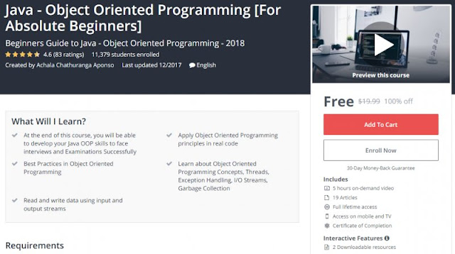 [100% Off] Java - Object Oriented Programming [For Absolute Beginners]| Worth 19,99$ 