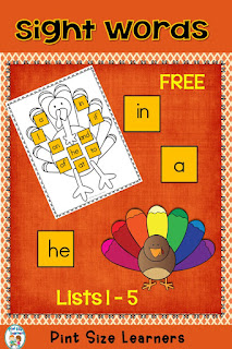 Print and laminate the sight word mats and the sight word tiles. Pre-k or kindergarten students match the words on the Thanksgiving mats to the words on the tiles. This is great sight word practice for centers. Contains words from lists 1-5.