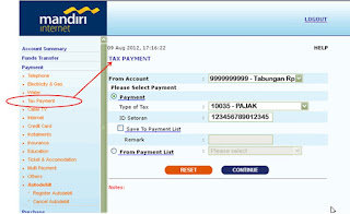 Pembayaran pajak dengan kode billing melalui internet banking