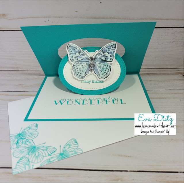 beautiful bermuda bay card with floating butterfly in the pop and flip mechanism