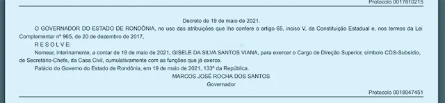 Governador empossa gestora de gastos para a chefia da Casa Civil de RO