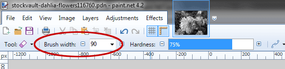 Choose Brush width on the Options Bar.