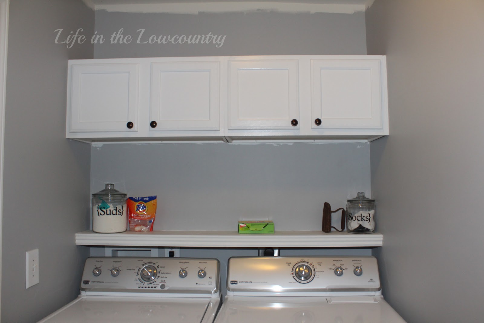 Shelves above Washer and Dryer