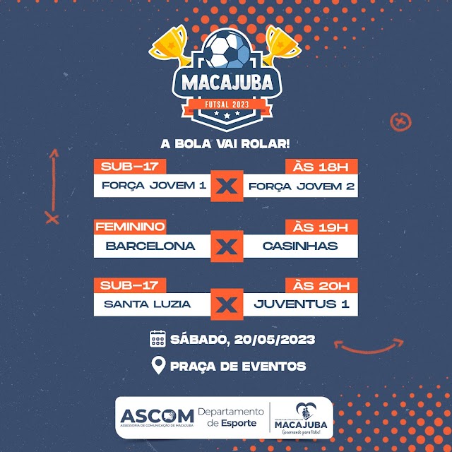 Confrontos da rodada deste sábado (20), do futsal feminino e masculino sub-17 em Macajuba