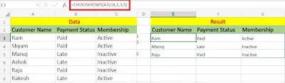 Use of Excel Choosecals and Chooserows Function in Hindi