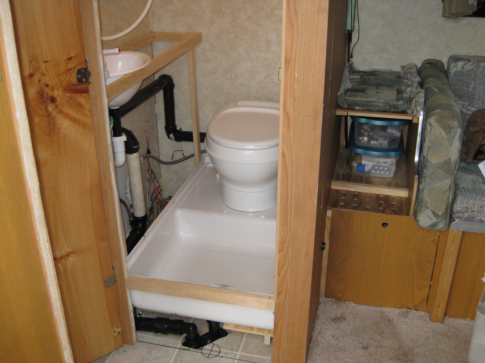 RV Toilet and shower cabin complete build in van conversion