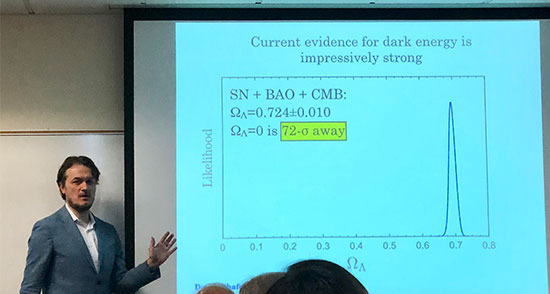 Dragan Huterer, U of Mich., addresses the UCI Philosophy of Dark Energy Workshop (Source: Palmia Observatory)