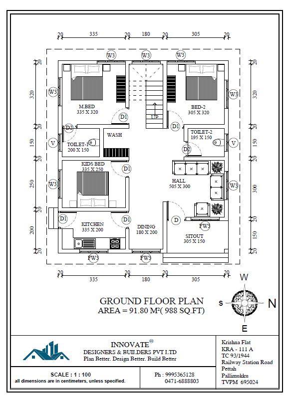 3 Bedroom  Low Cost Home  Design  in 1073 Square  Feet  with 